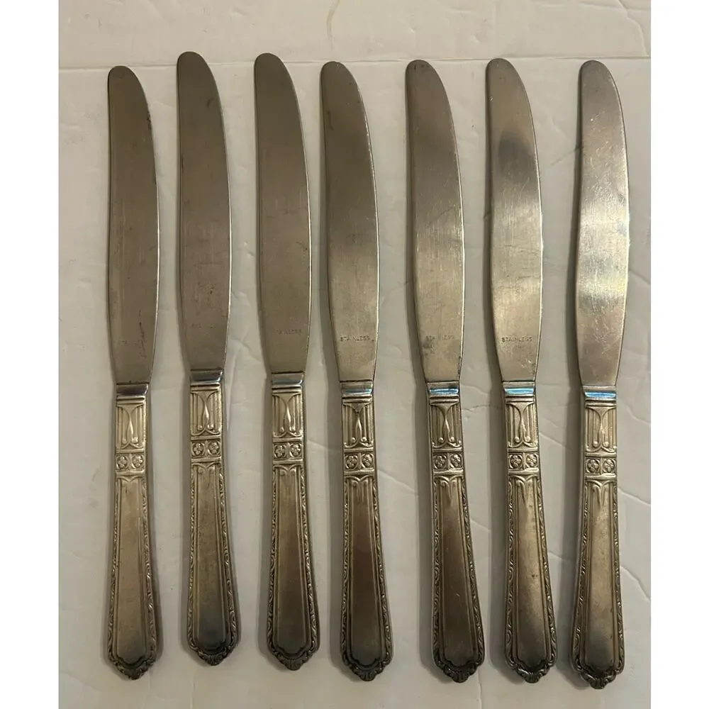 Antique Wallco Sectional A1+ Silver plate Carlton Set (7) Art Deco Grille Knives